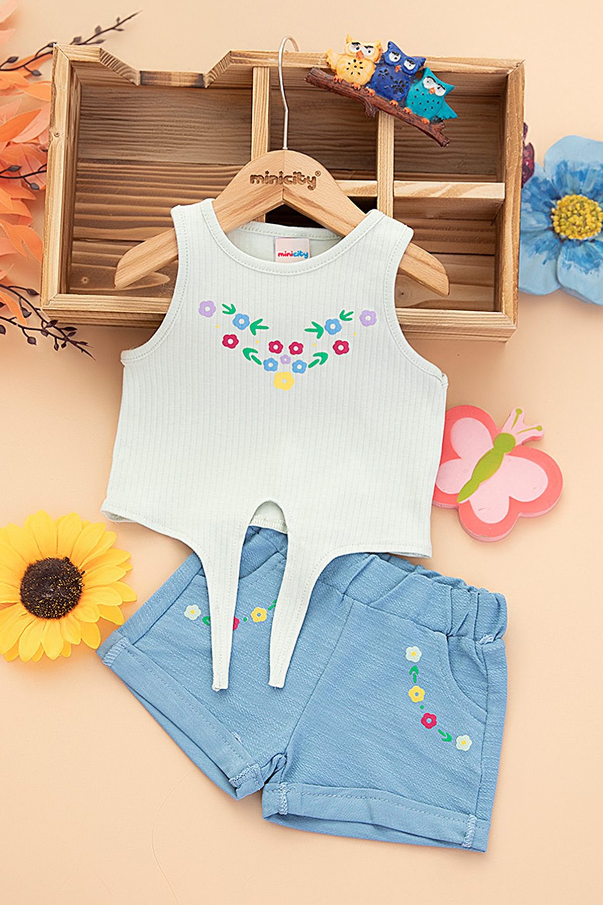Kız Bebek Önü Bağlamalı Şortlu Takım   25537 (9 24 Ay)