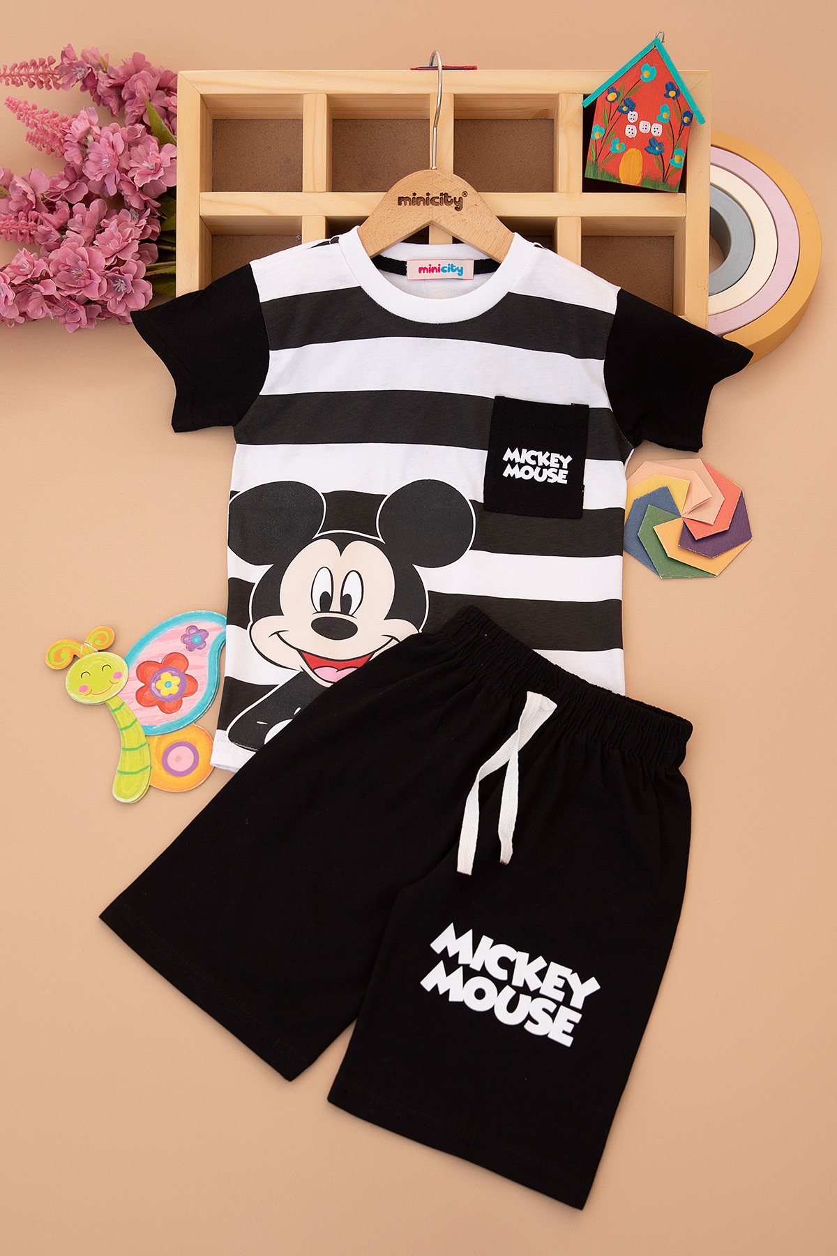 Erkek Çocuk Mickey Mouse Cepli Şortlu Takım (3 10 Yaş)