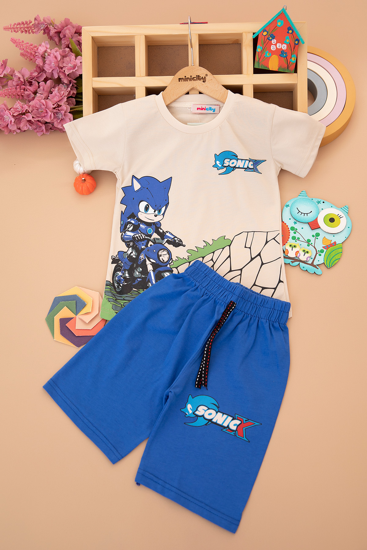 Erkek Çocuk Sonicx Baskılı Şortlu Takım (3 10 Yaş)