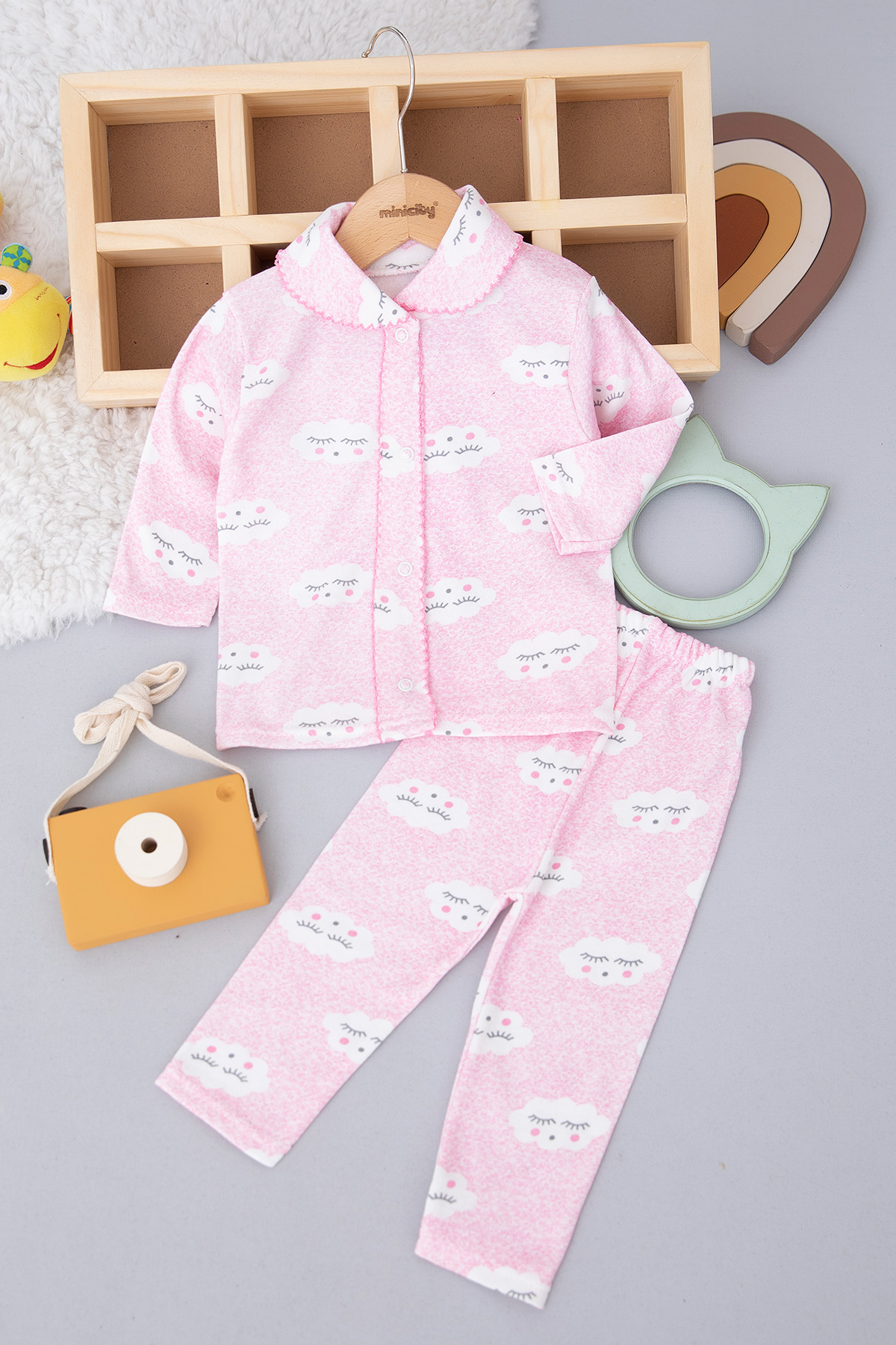 Kız Bebek Bulutlu Oyalı Pijama Takımı   053