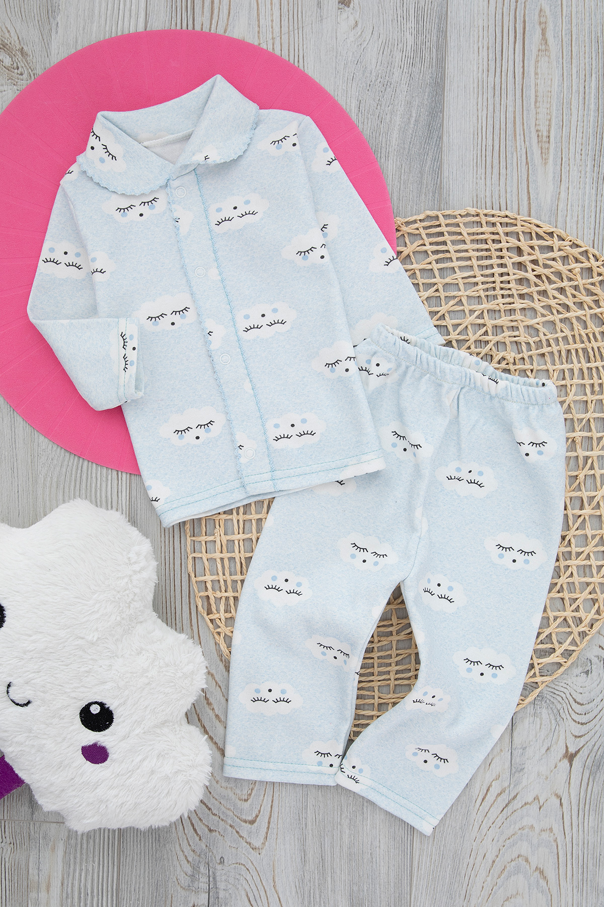 Kız Bebek Bulutlu Oyalı Pijama Takımı   053