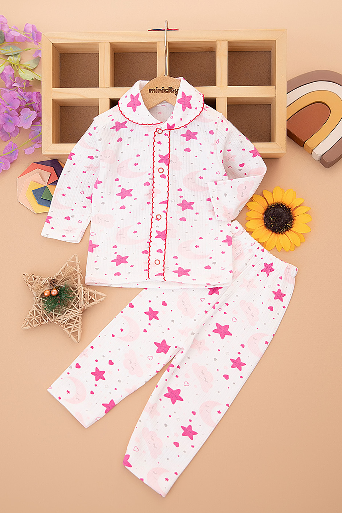Bebek Raporlu Baskılı Oyalı Pijama Takım   054