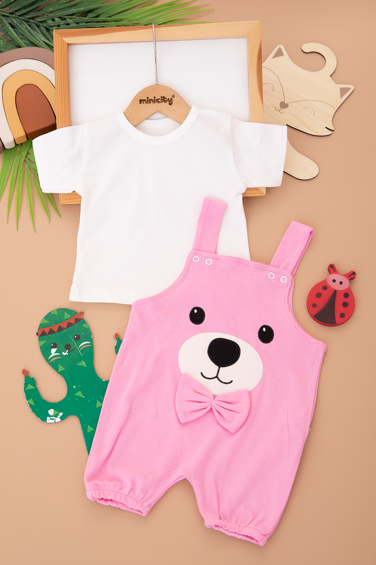 Kız Bebek Papyonlu Ayı Şort Tulum   3262 (6 12 Ay)