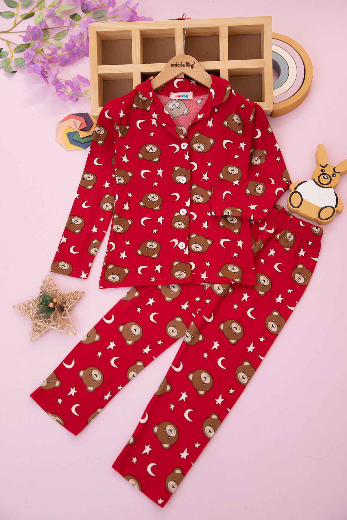 Çocuk Baskılı Düğmeli Pijama Takımı   9420 (3 7 Yaş)