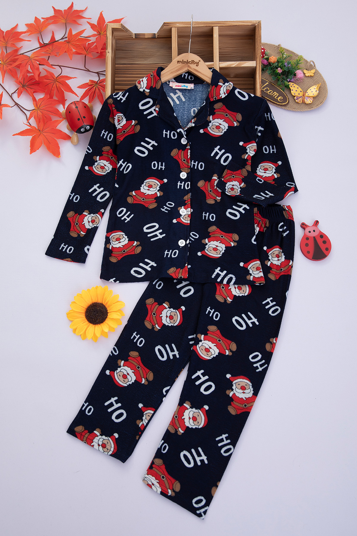 Çocuk Baskılı Düğmeli Pijama Takımı   9421 (7 11 Yaş)