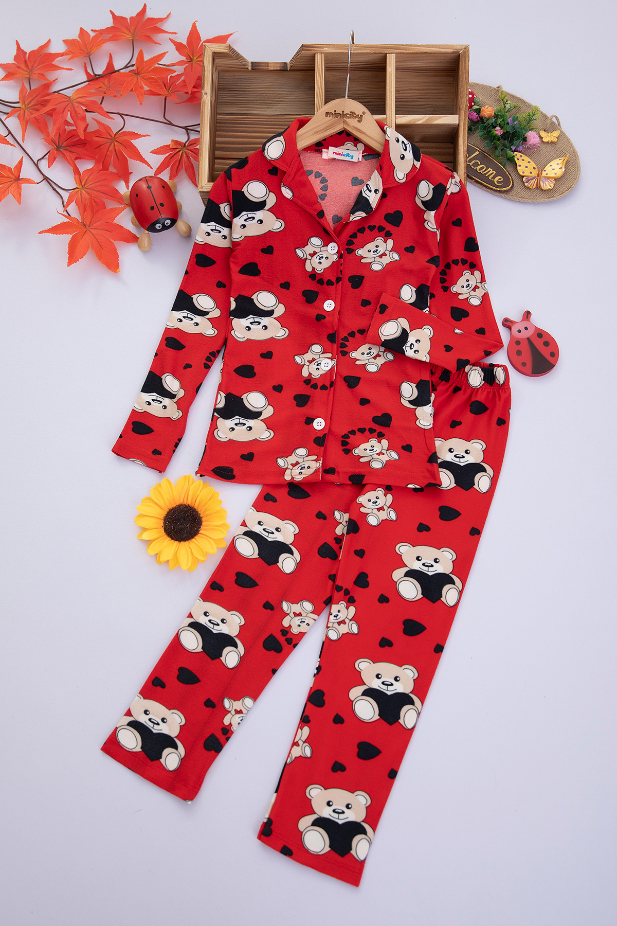 Çocuk Baskılı Düğmeli Pijama Takımı   9422 (12 16 Yaş)