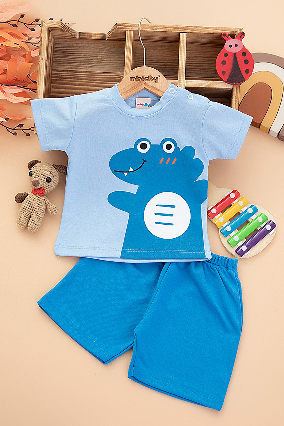 Erkek Bebek Dinazor Baskılı Şortlu Takım   9789 (9 24 Ay)