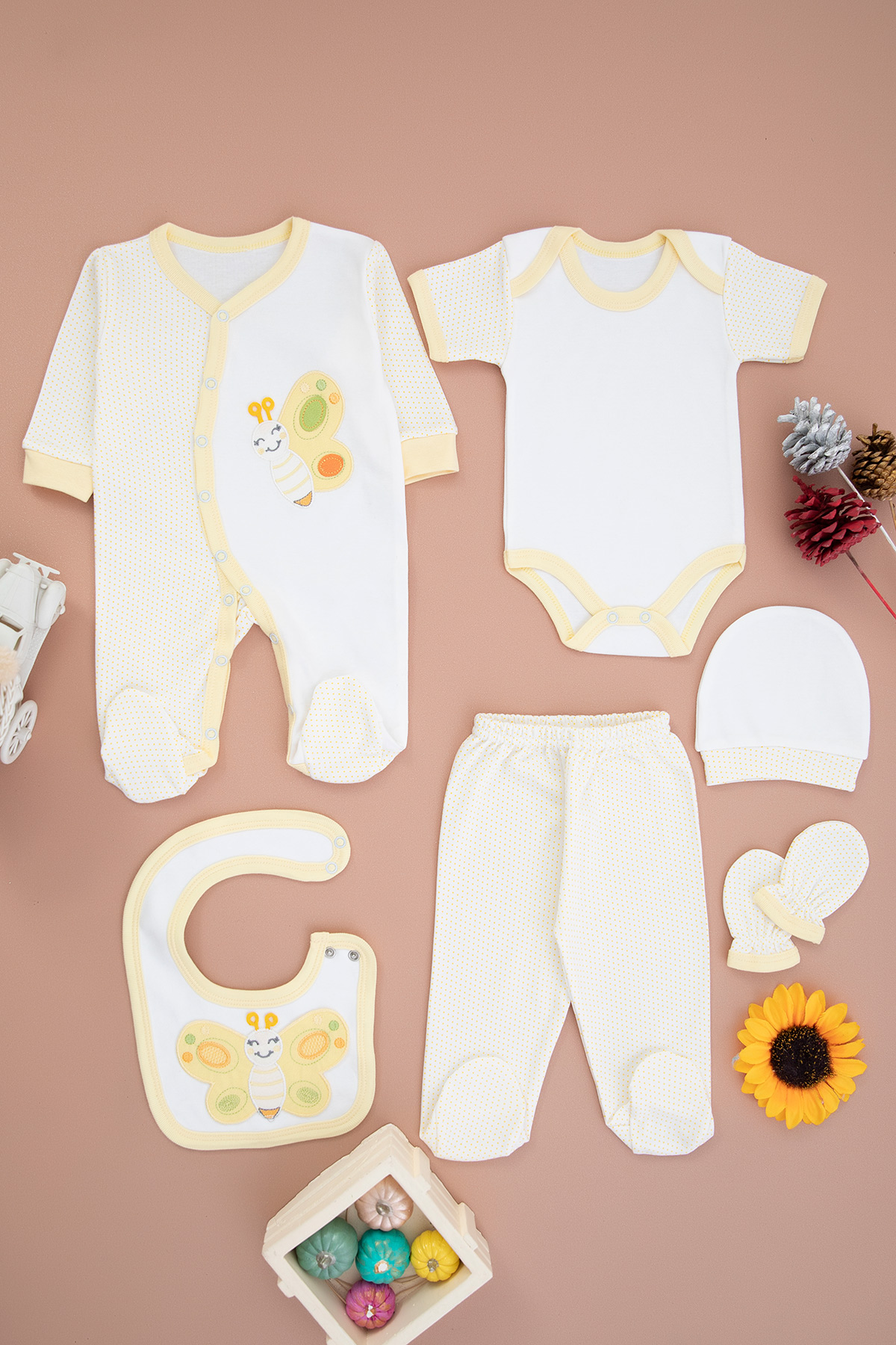 Kız Bebek Kelebekli Tulumlu 6`Lı Set   1602