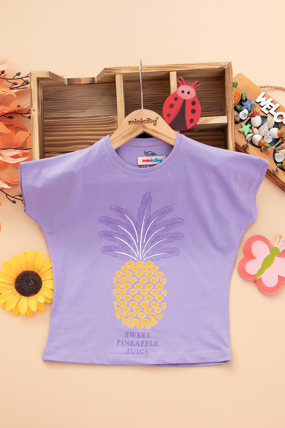Kız Çocuk Yaprak Baskılı T Shirt   30155 (3 12 Yaş)