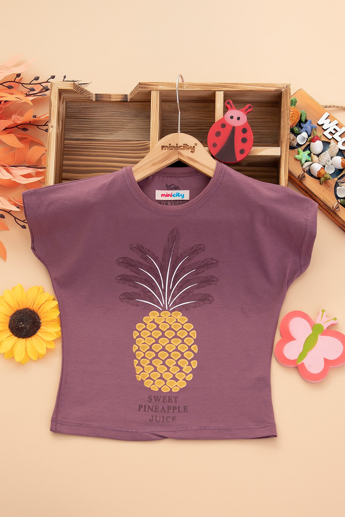 Kız Çocuk Yaprak Baskılı T Shirt   30155 (3 12 Yaş)