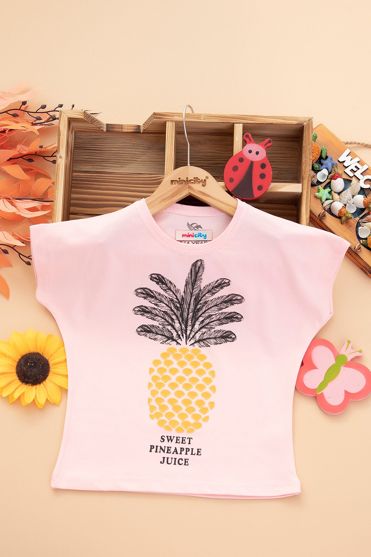 Kız Çocuk Yaprak Baskılı T Shirt   30155 (3 12 Yaş)