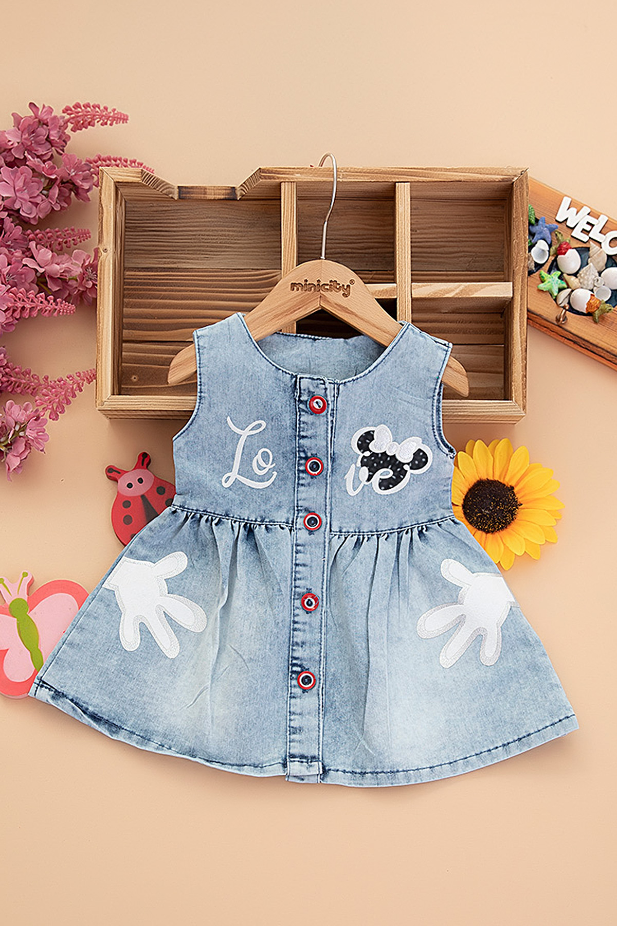 Kız Bebek Love Baskılı Kot Elbise   11356 (9 24 Ay)