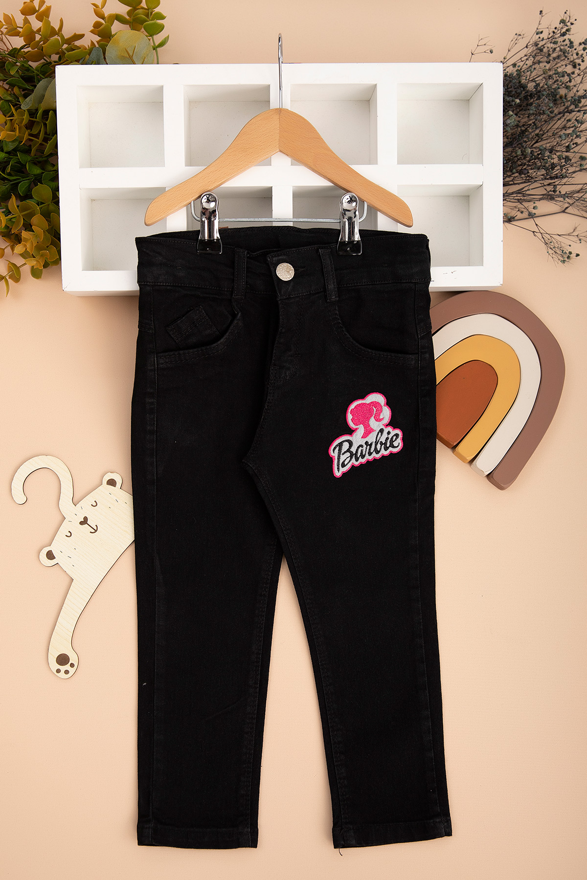 Kız Çocuk Barbie Kız Nakışlı Kot Pantolon   2327 (3 7 Yaş)