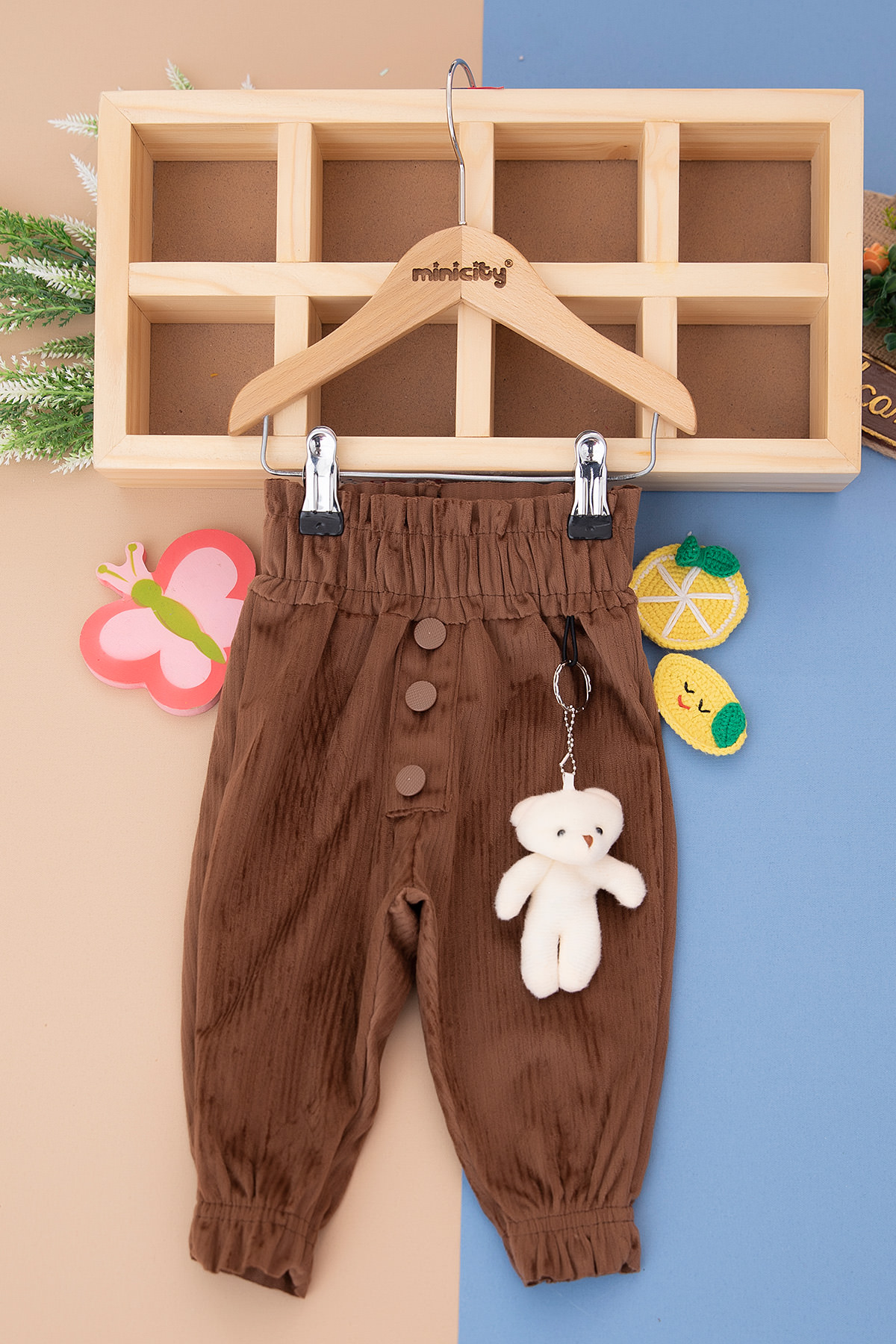 Kız Bebek Ayıcıklı Düğmeli Kadife Pantolon   26518 (6 24 Ay)