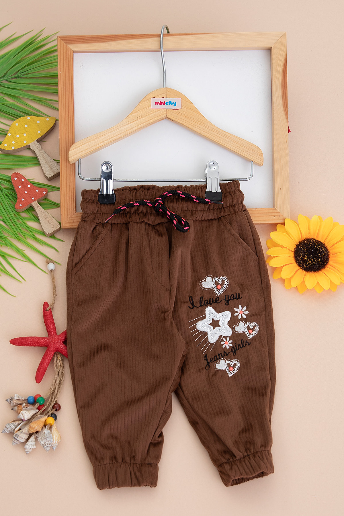 Kız Bebek Yıldız Kalp Kadife Pantolon   26668 (6 24 Ay)