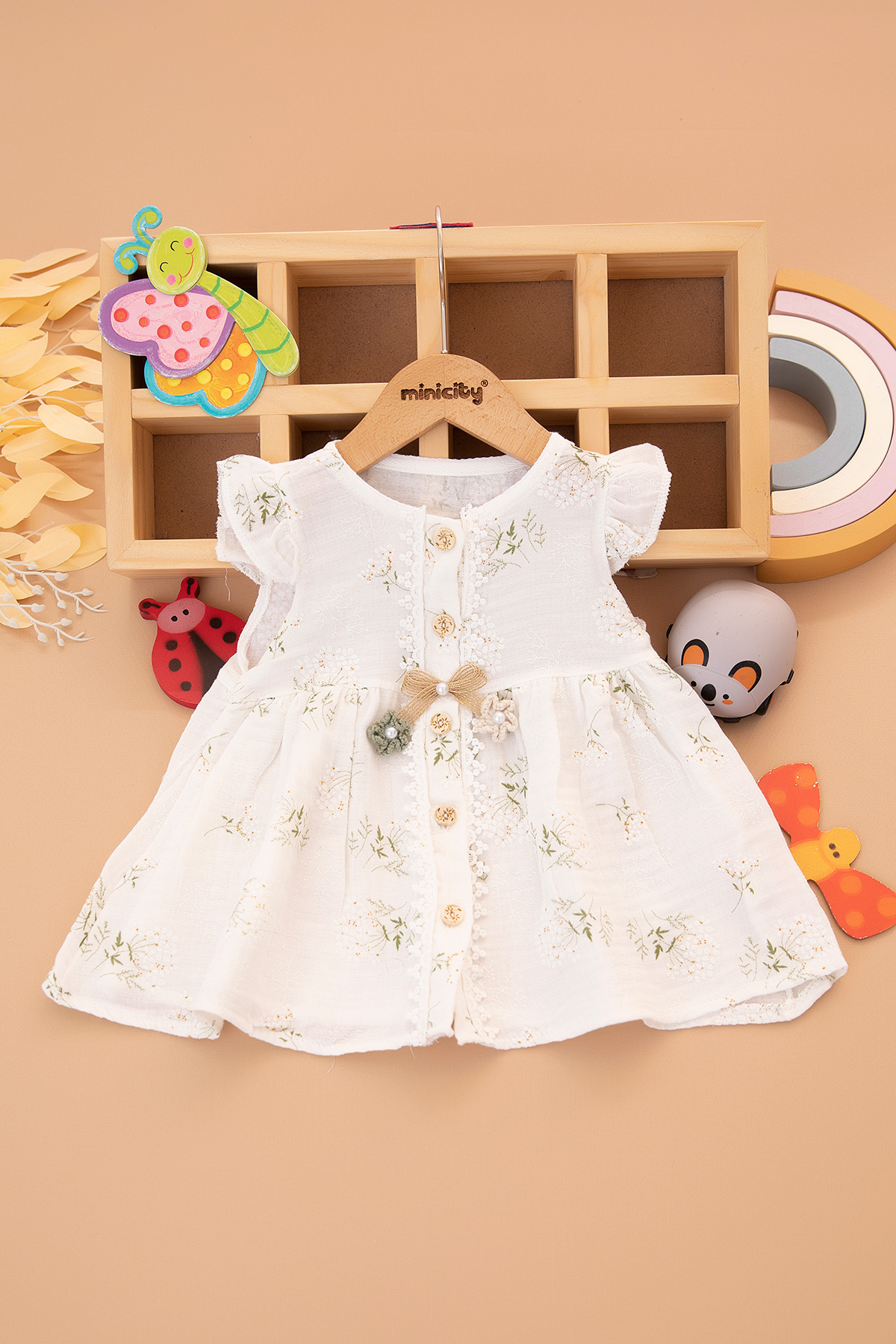Kız Bebek Çiçek Kabartmalı Elbise   2505 (9 18 Ay)