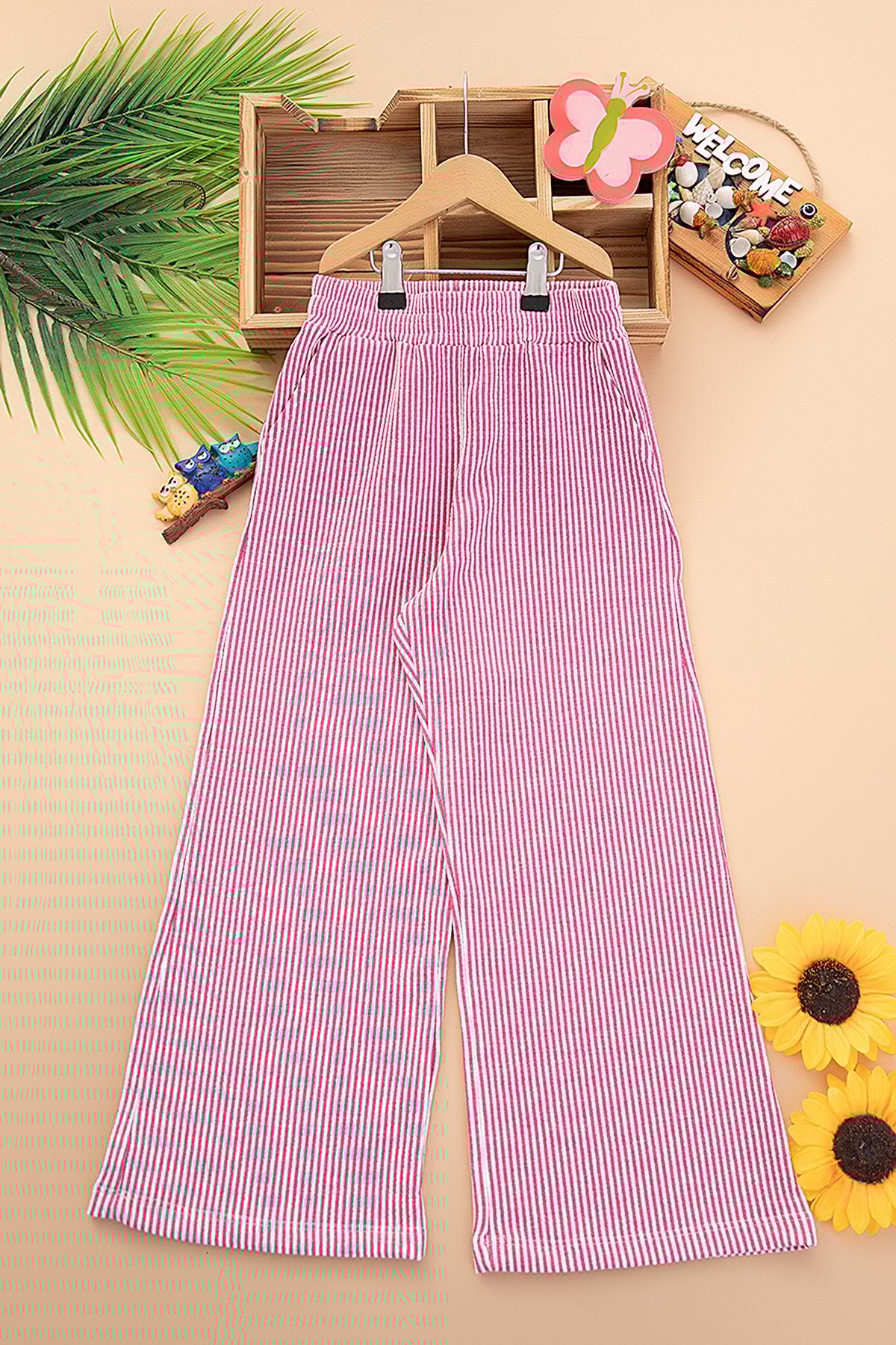 Kız Çocuk Çizgili Bol Paça Pantolon   725131 (8 12 Yaş)