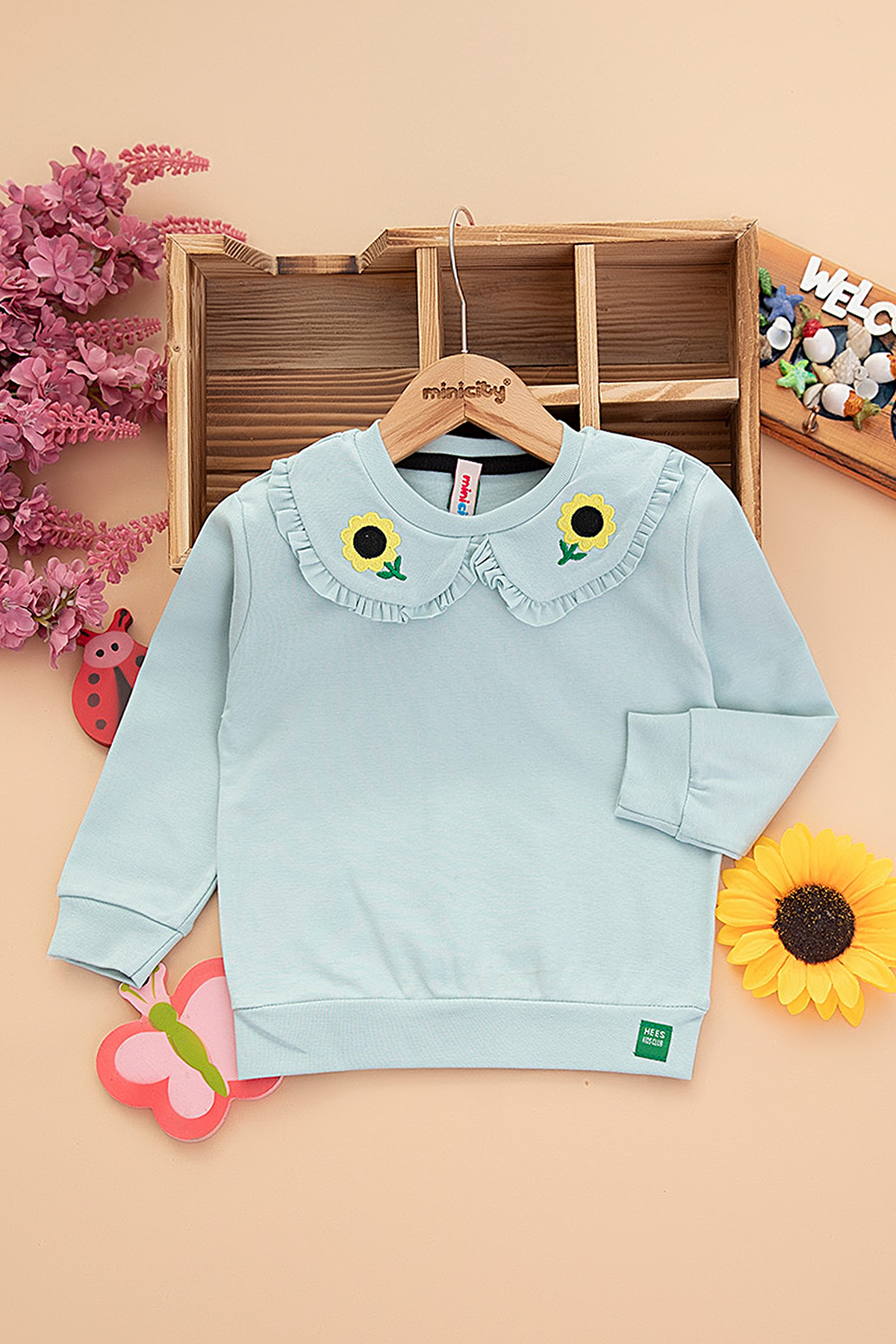 Kız Çocuk Yakası Papatya Nakışlı Sweat (2 10 Yaş)