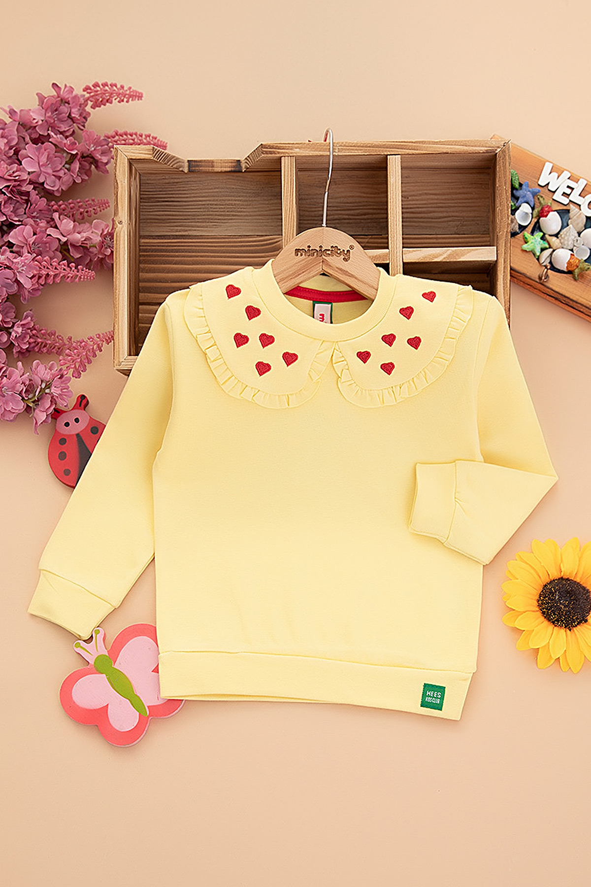 Kız Çocuk Yakası Kalp Nakışlı Sweat (2 10 Yaş)