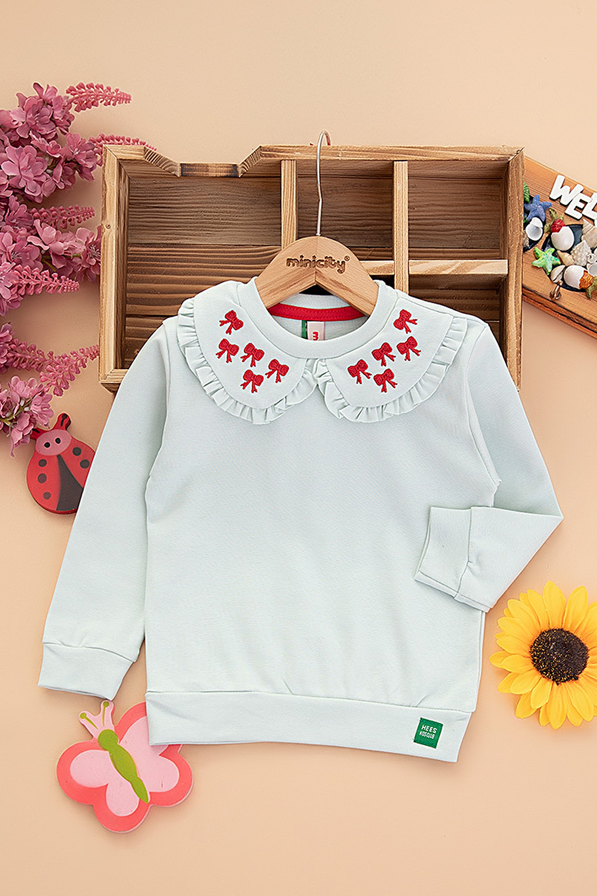 Kız Çocuk Yakası Fiyonk Nakışlı Sweat (2 10 Yaş)
