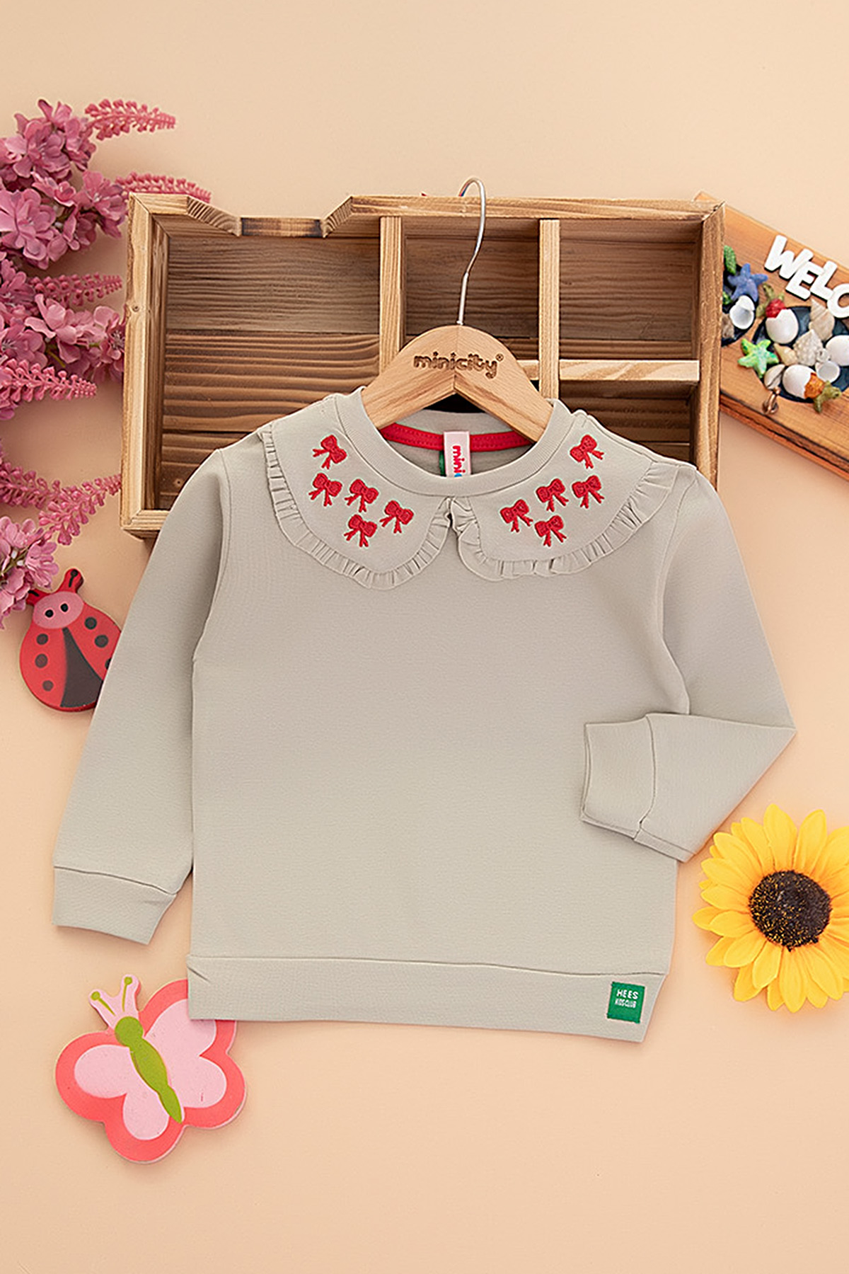 Kız Çocuk Yakası Fiyonk Nakışlı Sweat (2 10 Yaş)