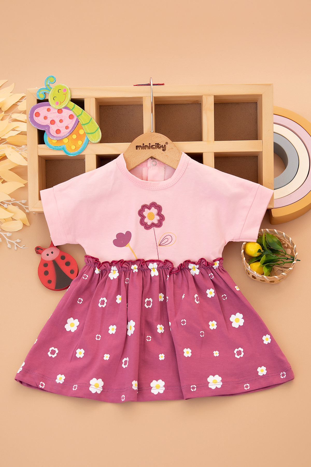 Kız Bebek Çiçek Nakışlı Elbise   2608 (6 24 Ay)
