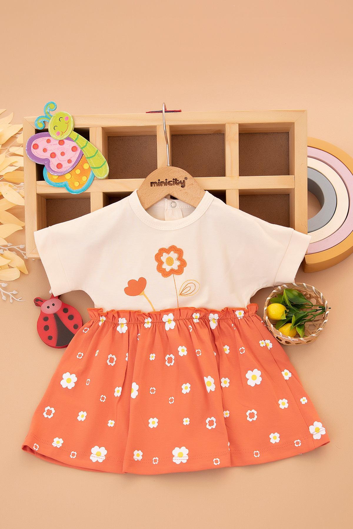 Kız Bebek Çiçek Nakışlı Elbise   2608 (6 24 Ay)