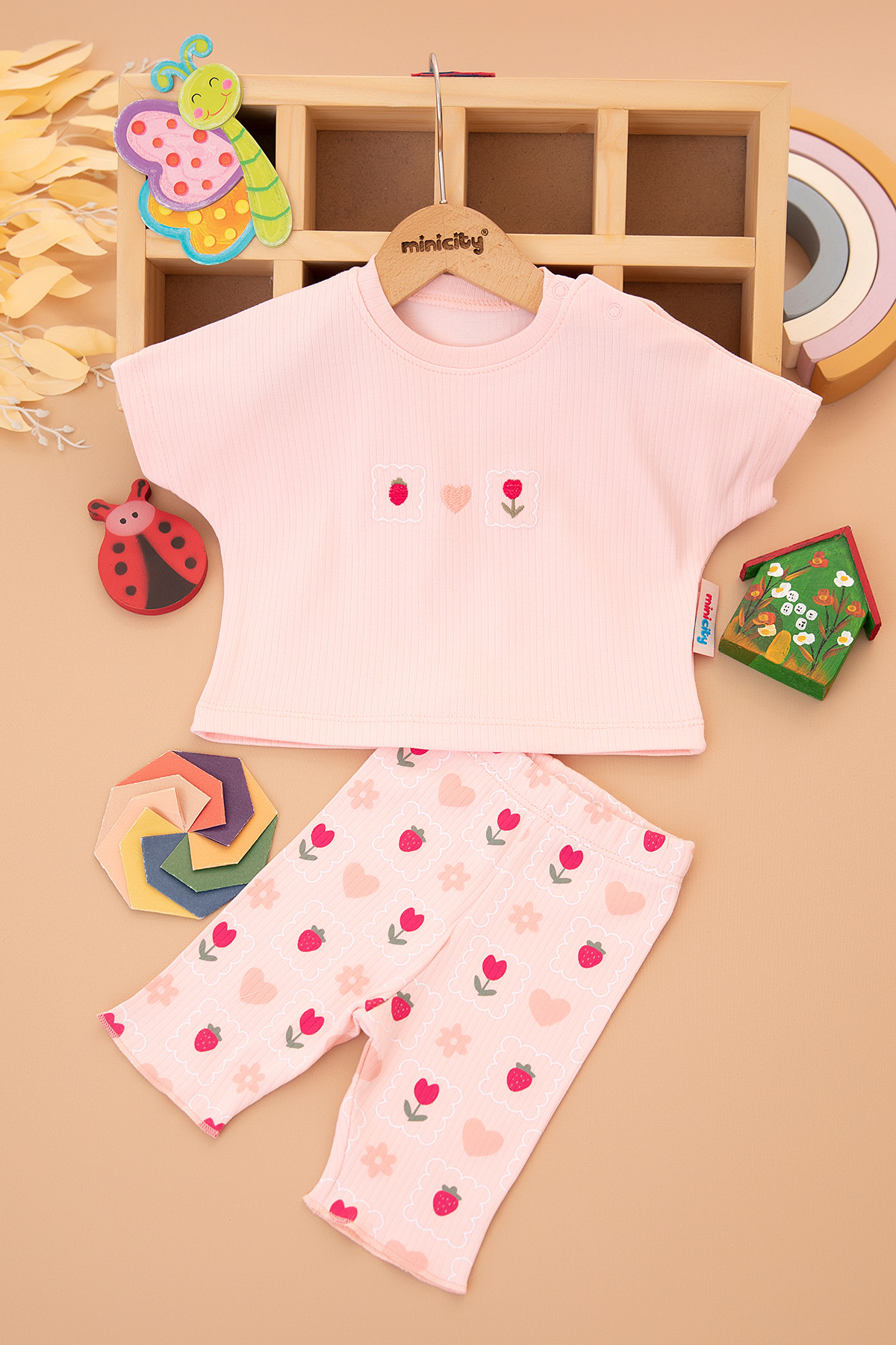 Kız Bebek Kalp Dama Nakışlı Takım   2665 (6 24 Ay)