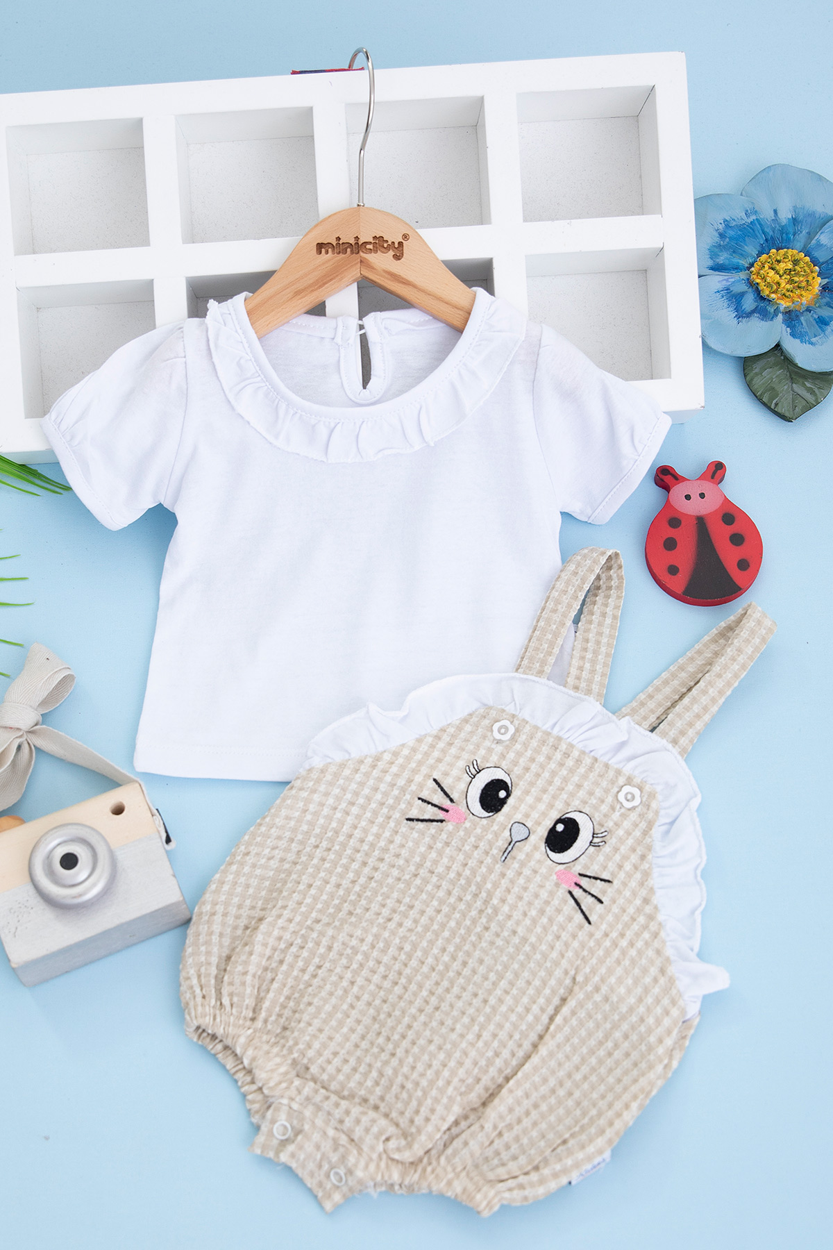 Kız Bebek Şaşkın Tavşan Nakışlı Salopet   65111 (0 12 Ay)