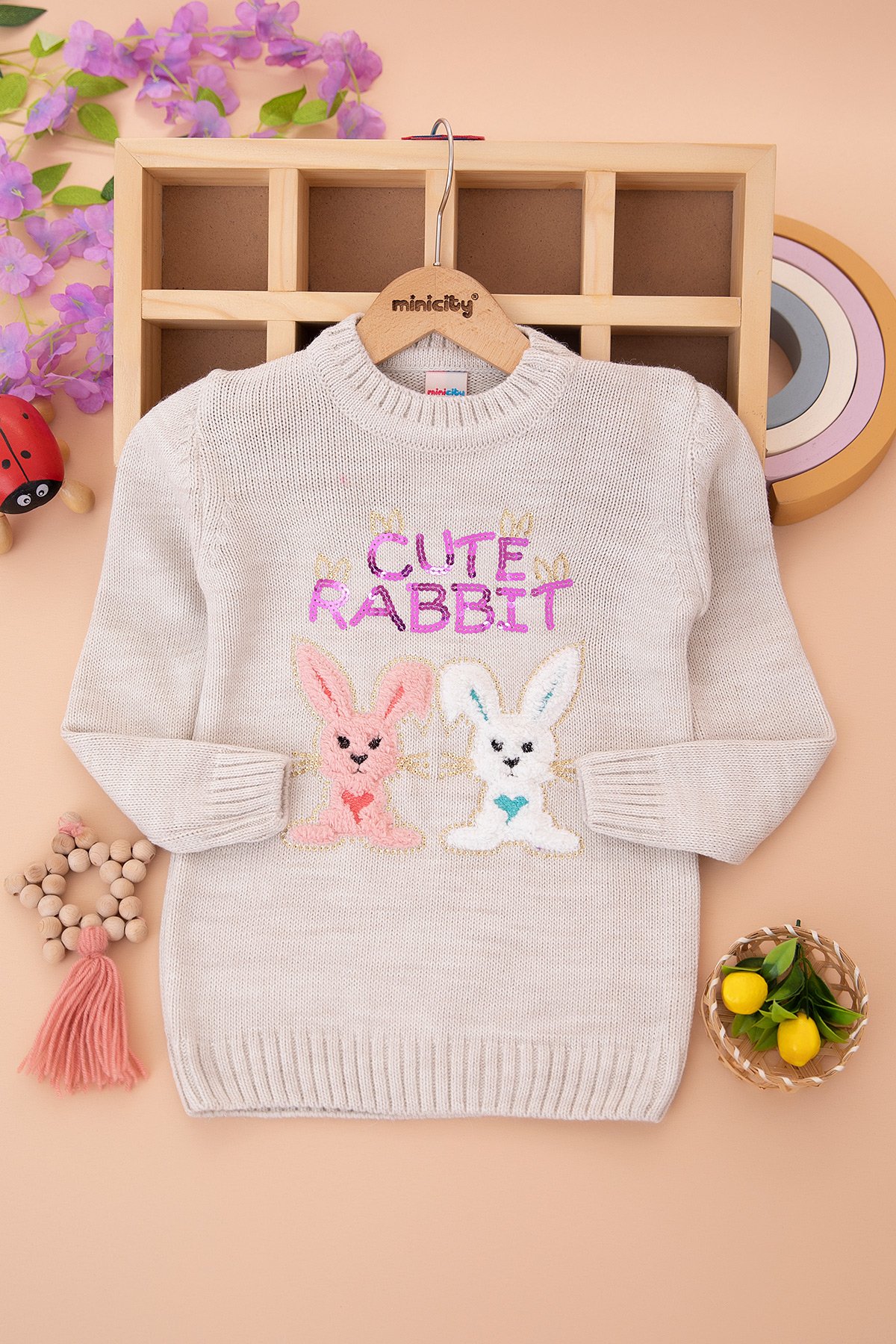 Kız Çocuk Cute Rabbıt Nakışlı Kazak   601 (4 9 Yaş)