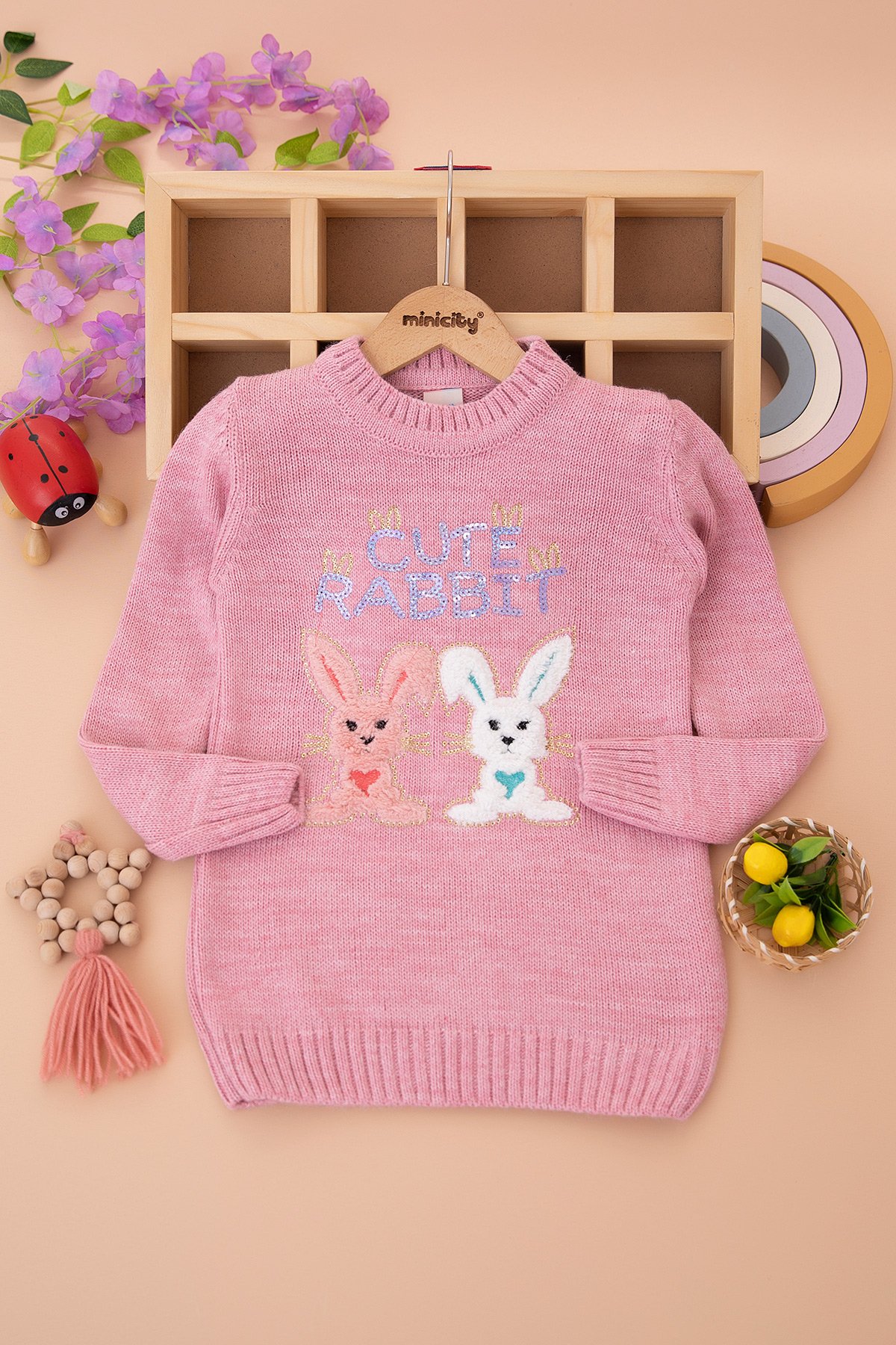 Kız Çocuk Cute Rabbıt Nakışlı Kazak   601 (4 9 Yaş)