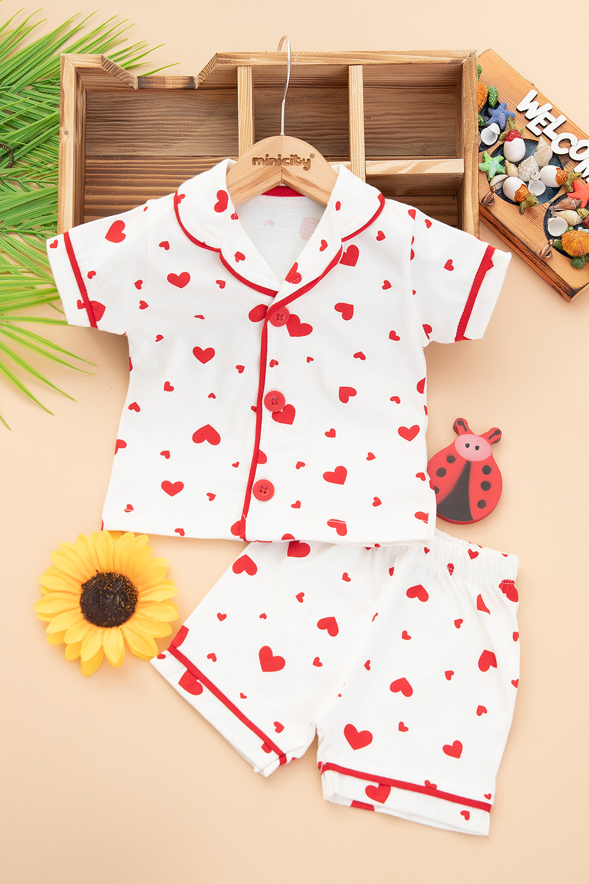 Kız Bebek Karışık Kalp Şortlu Pijama Takım   8033 (6 24 Ay)