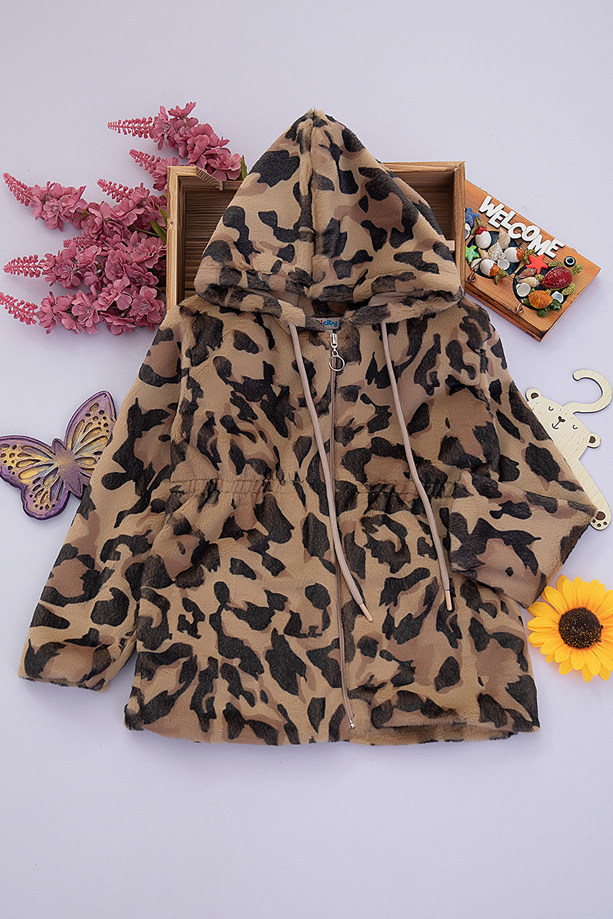 Kız Çocuk Leoparlı Peluş Mont (8 14 Yaş)