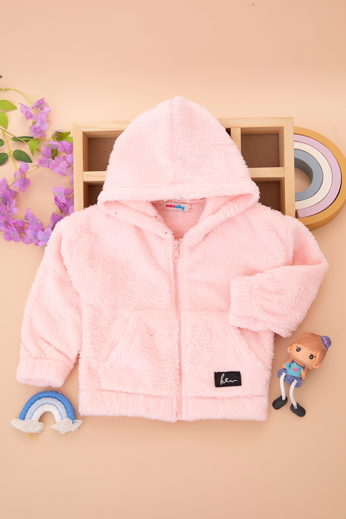 Kız Çocuk Kanguru Cepli Fermuarlı Peluş Mont   8040 (3 12 Yaş)