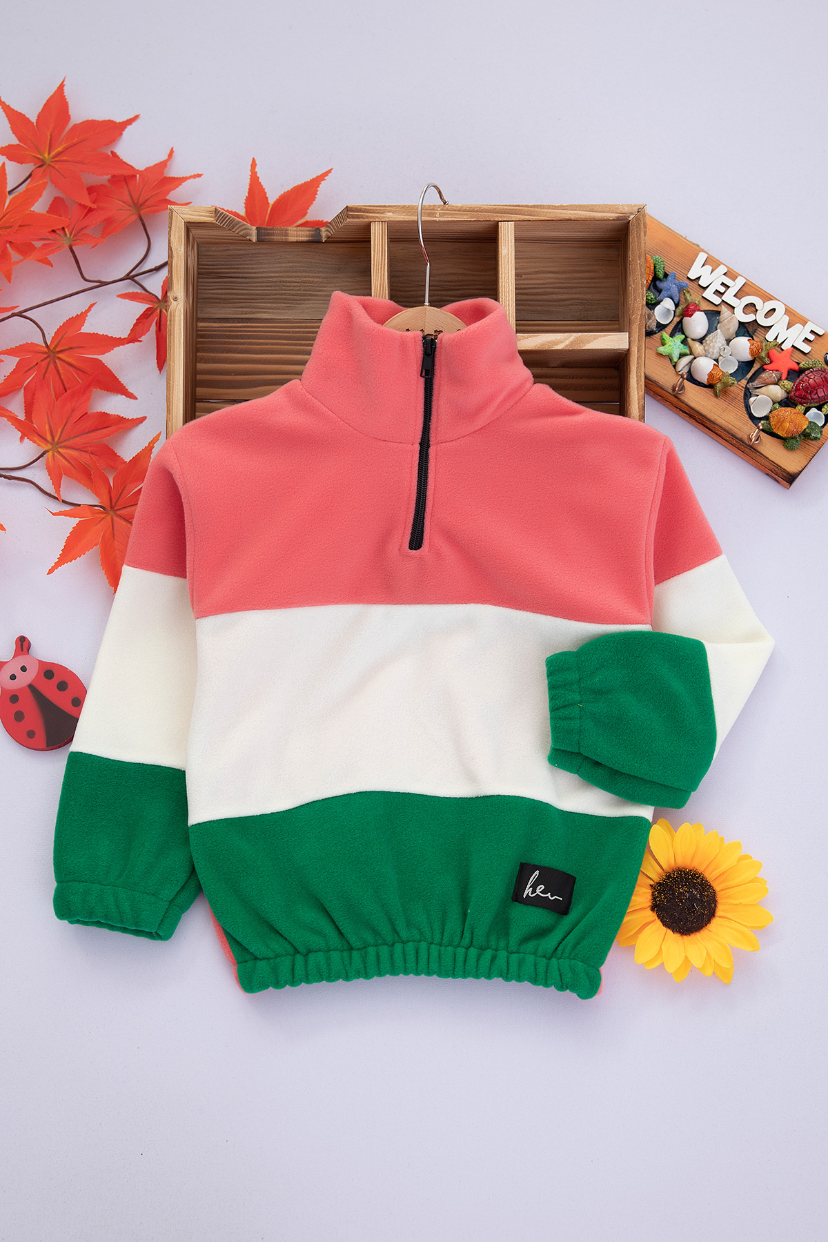 Kız Çocuk Fermuarlı Garnili Polar Sweat   4490 (3 12 Yaş)