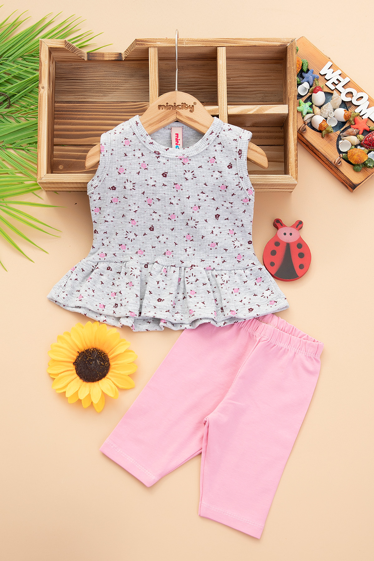 Kız Bebek Askılı Kısa Taytlı Takım   25105 (6 24 Ay)