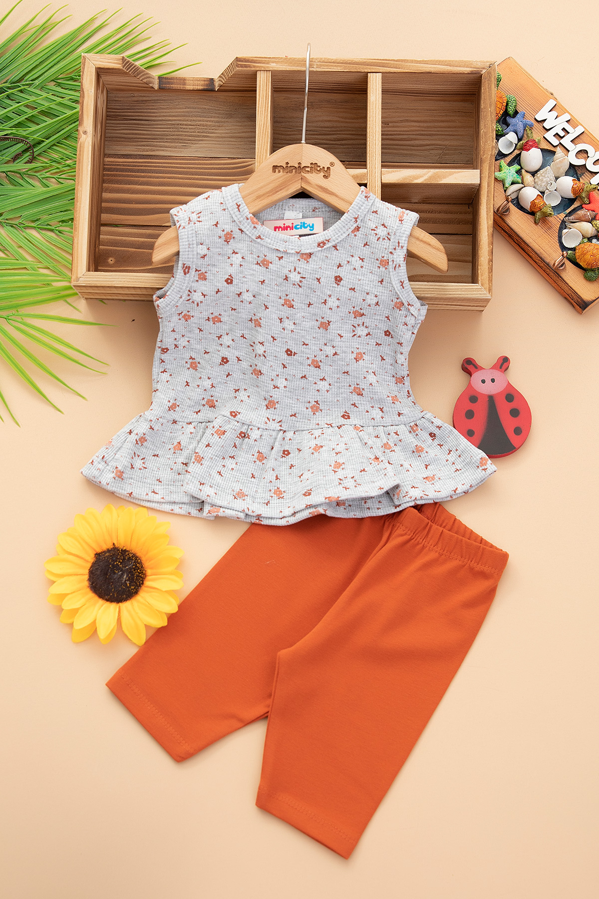 Kız Bebek Askılı Kısa Taytlı Takım   25105 (6 24 Ay)