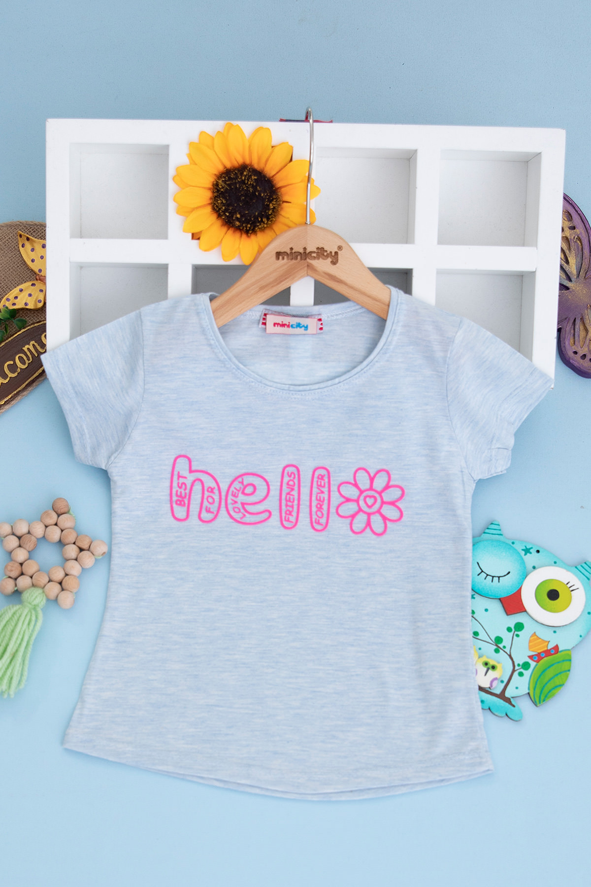 Kız Çocuk Kabartma Hello Baskılı T Shirt (13 16 Yaş)