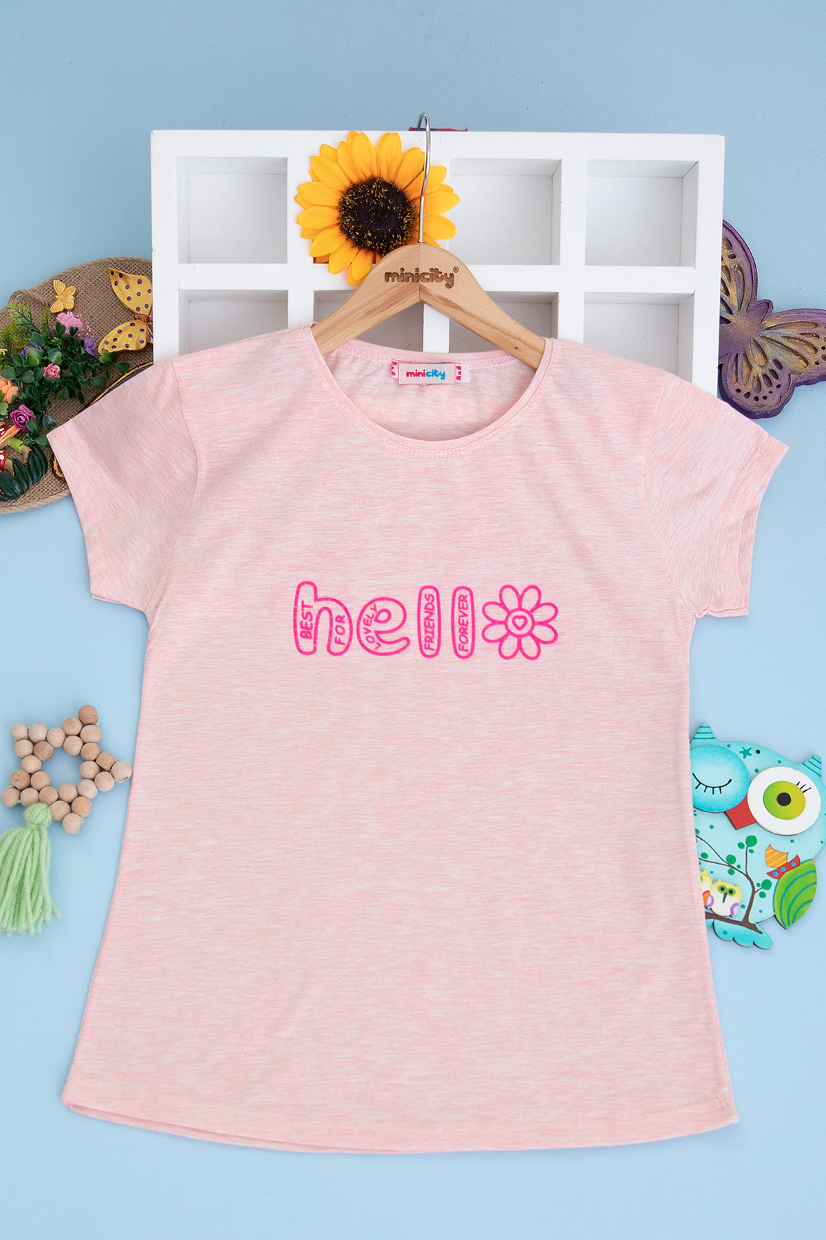 Kız Çocuk Kabartma Hello Baskılı T Shirt (13 16 Yaş)