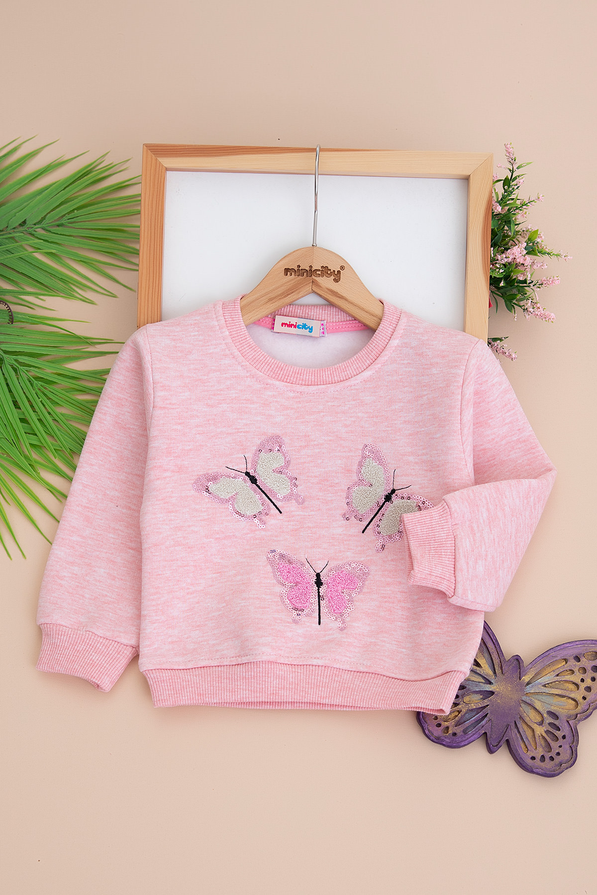 Kız Çocuk Kelebek Nakışlı Şardonlu Sweat (3 7 Yaş)