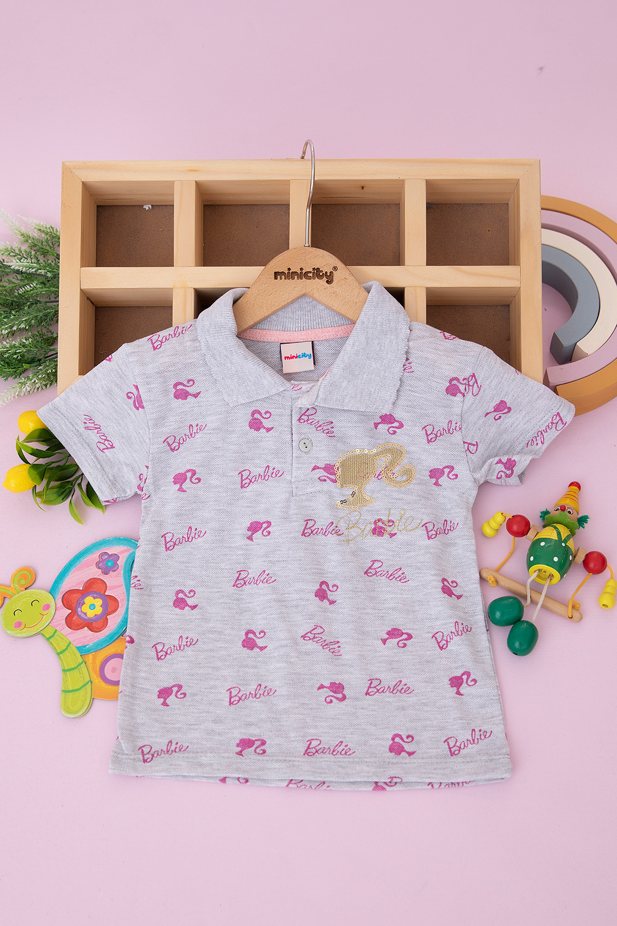 Kız Çocuk Barbie Baskılı Nakışlı T Shirt (3 12 Yaş)
