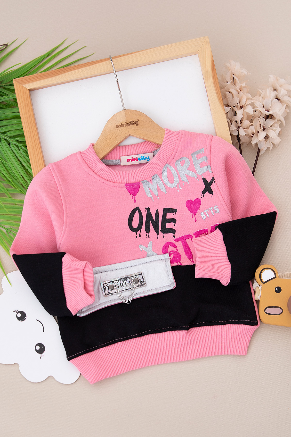 Kız Çocuk Nakışlı Baskılı Üçip Sweat