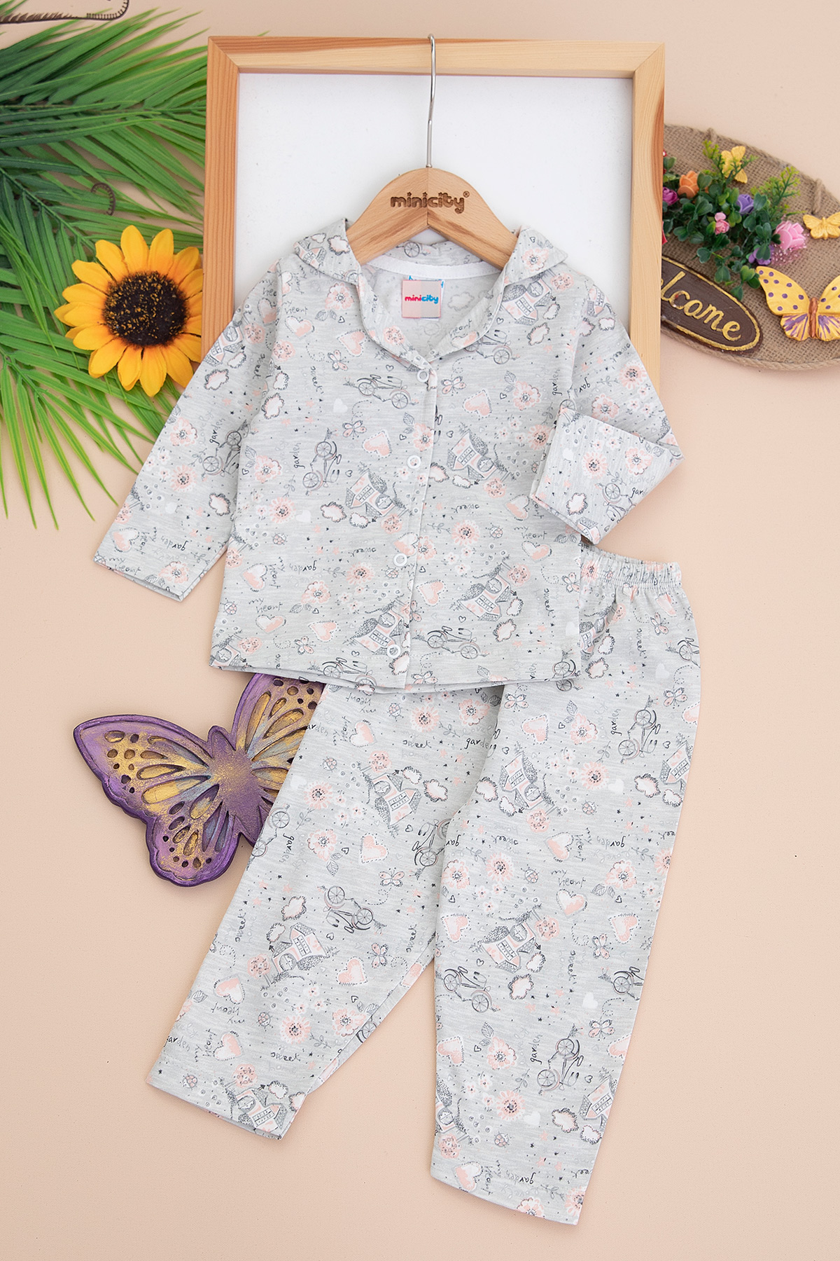 Kız Bebek Bisiklet Baskılı Pijama Takımı   2283 (3 9 Ay)