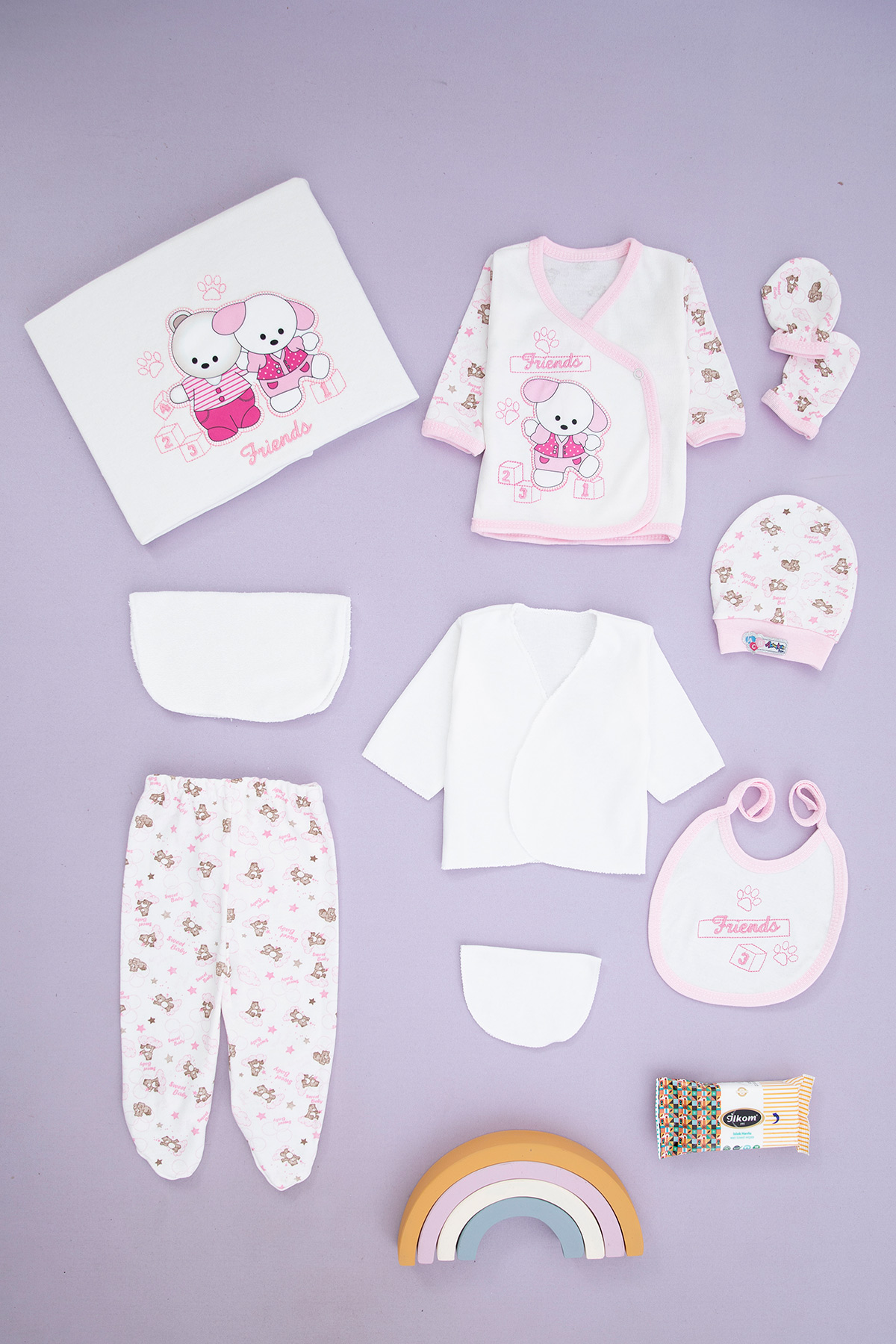 Kız Bebek Friends Nakışlı 10`lu Zıbın Seti   311