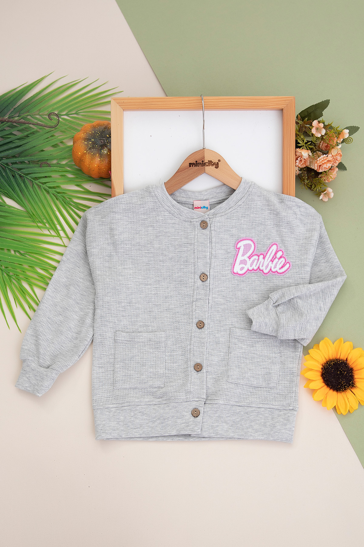 Kız Çocuk Waffle Kumaş Barbie Baskılı Hırka (3 8 Yaş)