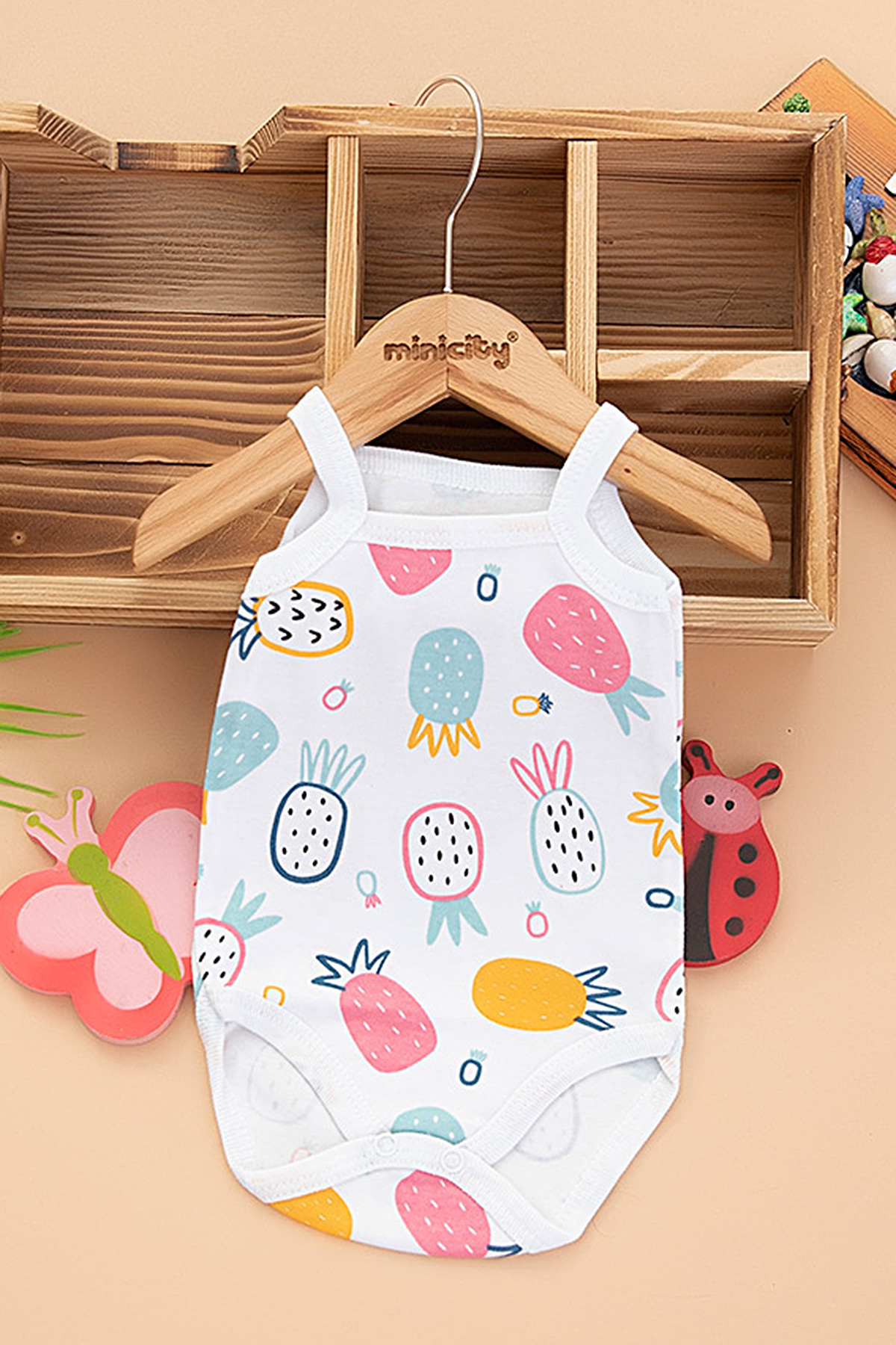 Kız Bebek Desenli Baskılı İp Askılı Body   7307