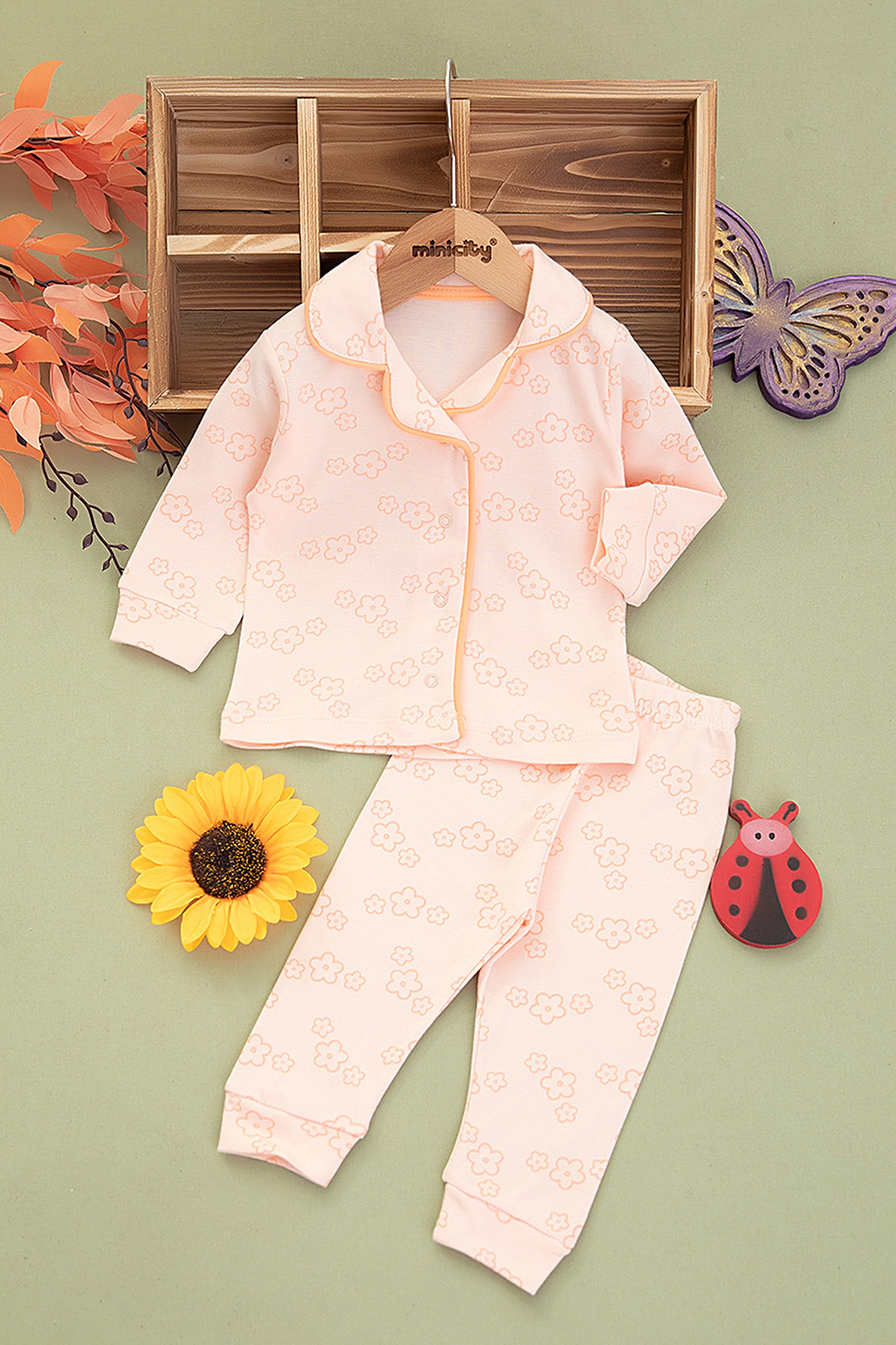 Kız Bebek Çiçek Baskılı Pijama Takımı   2412 (3 12 Ay)