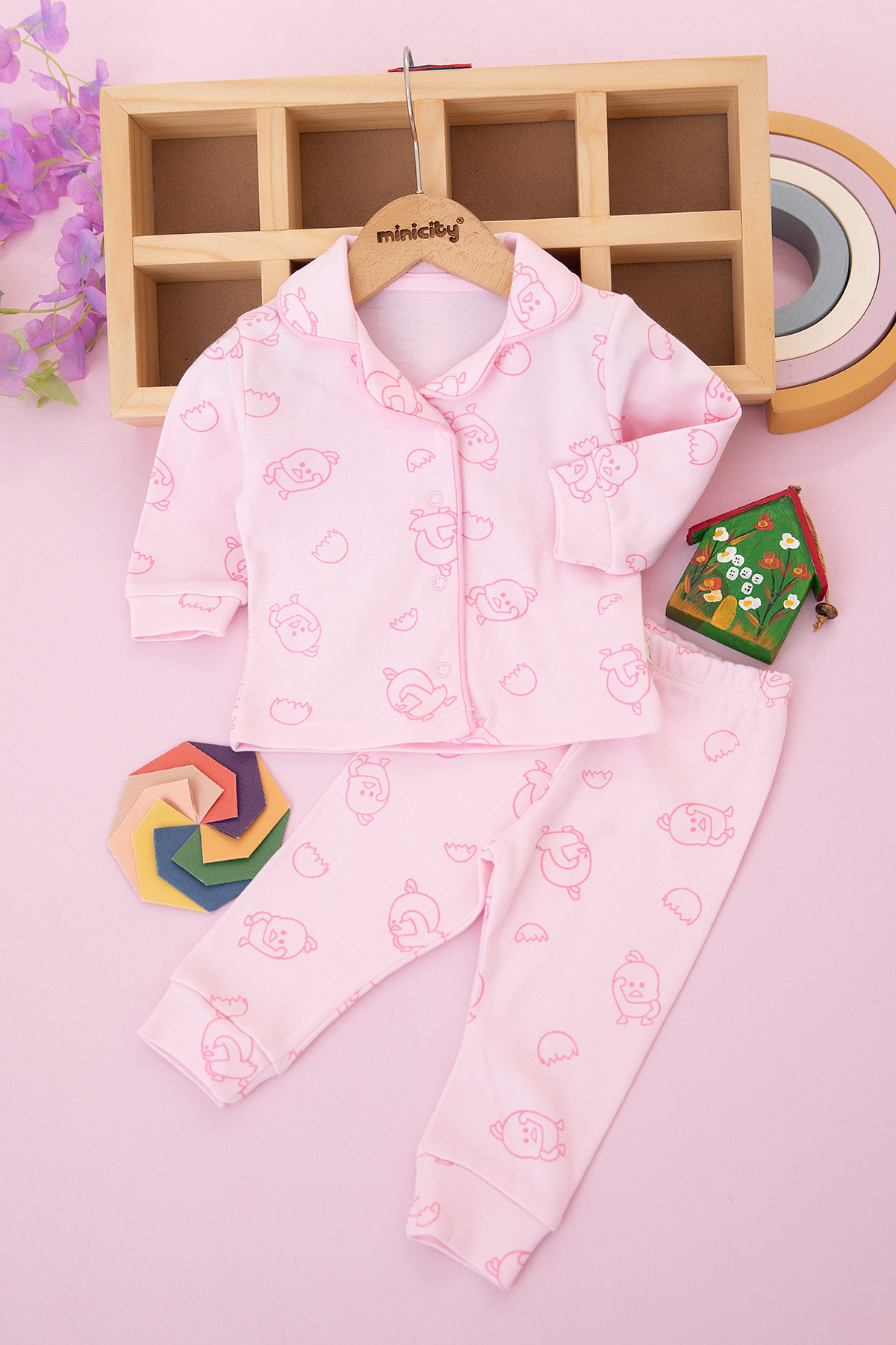 Kız Bebek Cik Cik Baskılı Pijama Takımı   2419 (3 12 Ay)