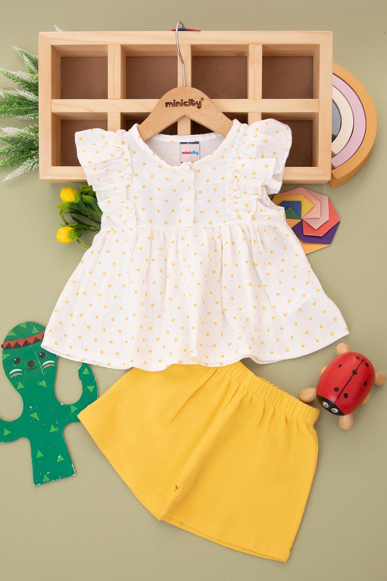 Kız Bebek Puan Baskılı Şortlu Takım - 24132 (9-24 Ay)