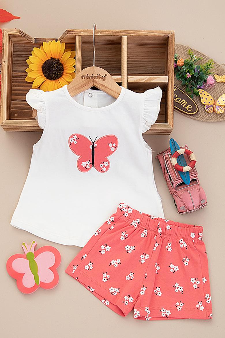 Kız Bebek Kelebek Nakışlı Şortlu Takım - 25430 (9-24 Ay)